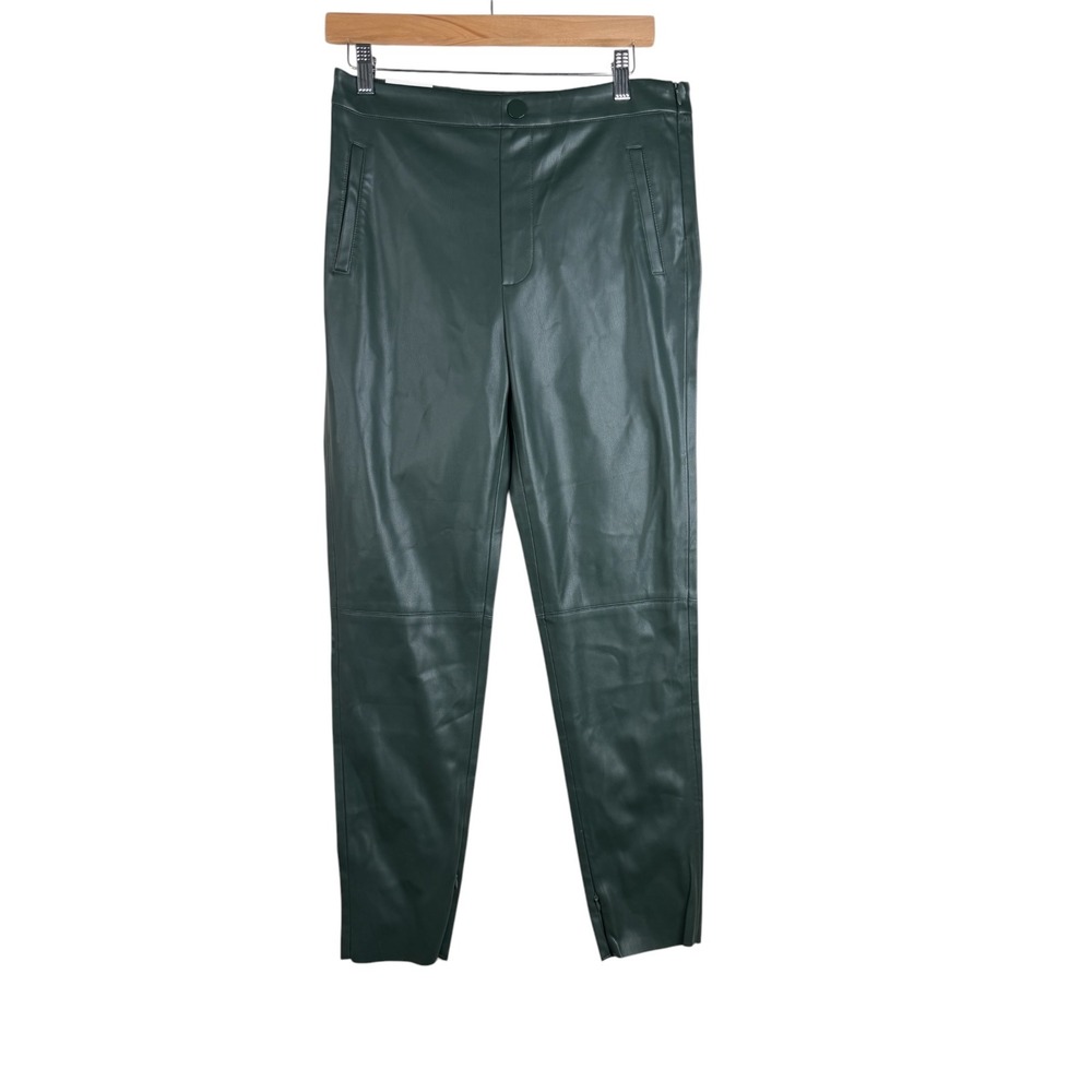 New Zara High Rise Faux Leather Skinny Pants size Large Green